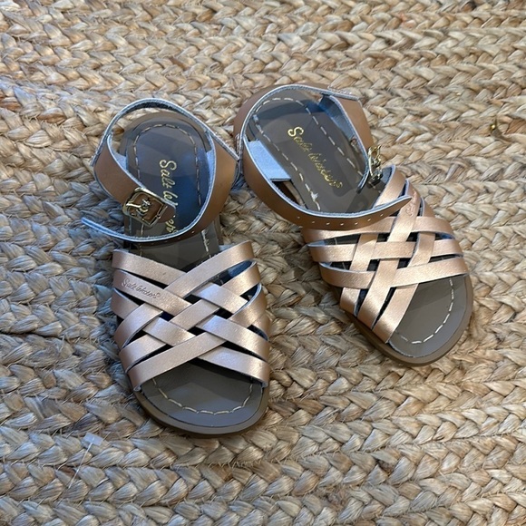 SALT-WATER 
The Retro Waterproof Leather Sandals | Pink Gold 12 Brand new - Picture 3 of 4